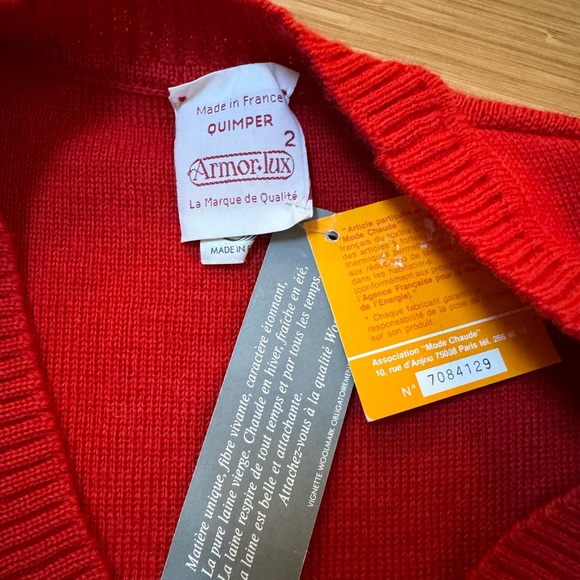 vintage deadstock ARMOR-LUX red wool cardigan made in France MEDIUM - Picture 8 of 10